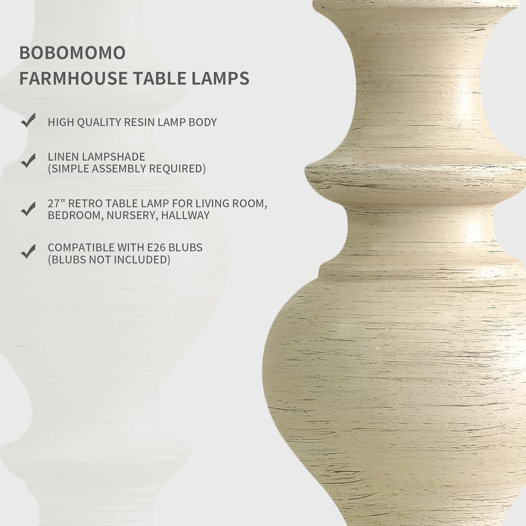 BOBOMOMO Antique White Table Lamps Set of 2