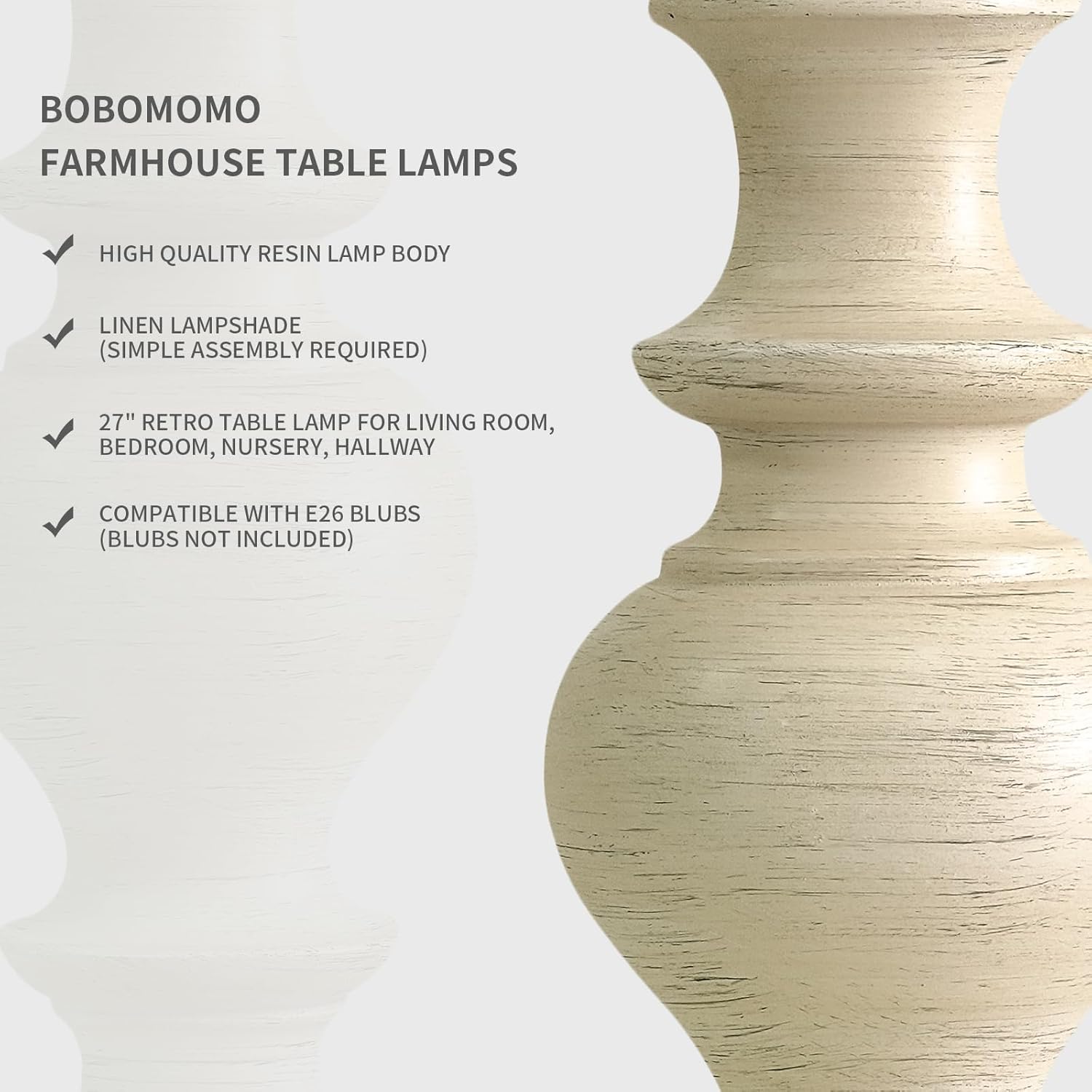 BOBOMOMO Antique White Table Lamps Set of 2
