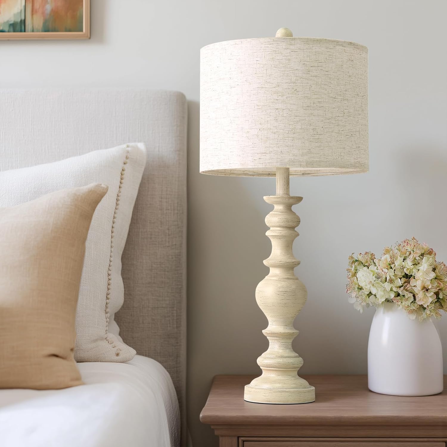 BOBOMOMO Antique White Table Lamps Set of 2