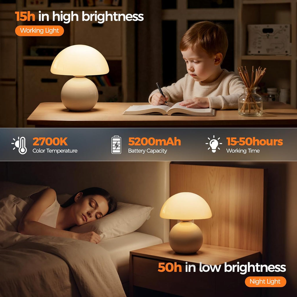 NIORSUN Wireless Mushroom Table Lamp