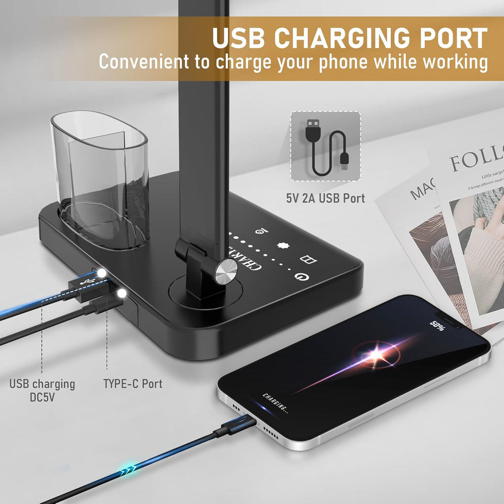 Dimmable LED Desk Lamp with USB Charging Port