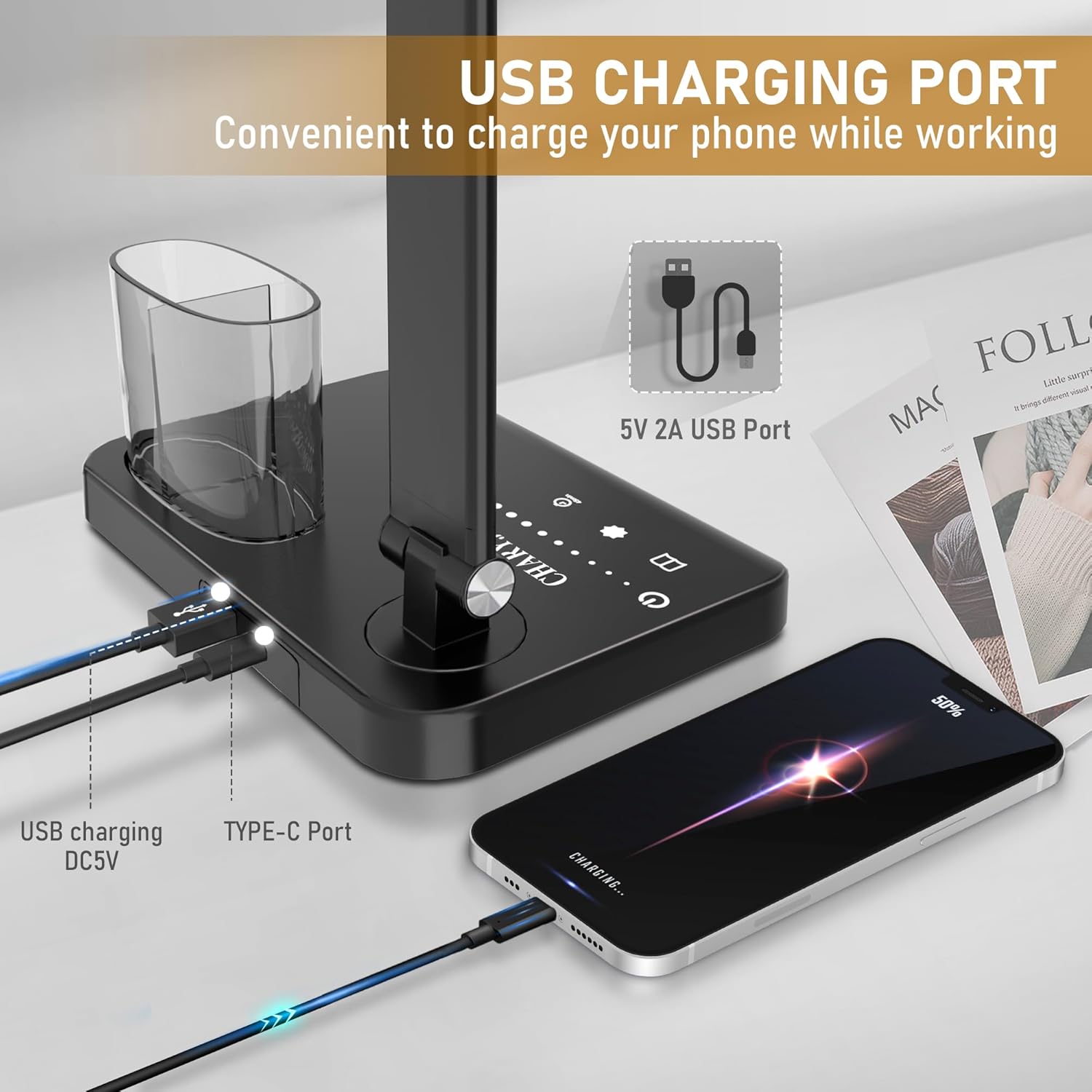 Dimmable LED Desk Lamp with USB Charging Port