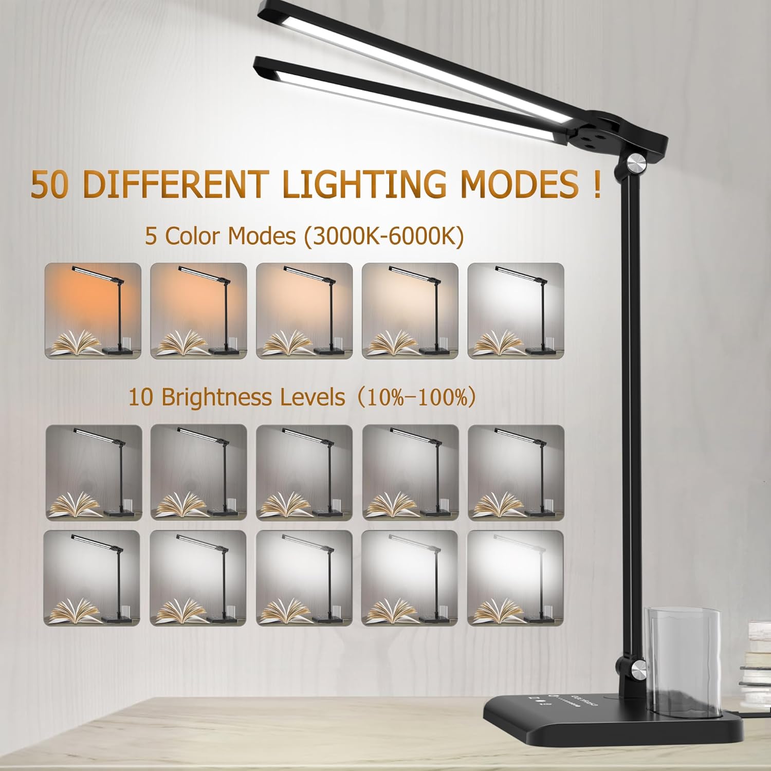 Dimmable LED Desk Lamp with USB Charging Port