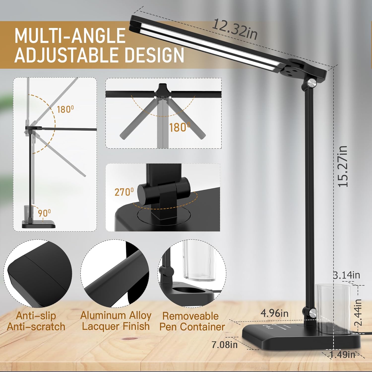 Dimmable LED Desk Lamp with USB Charging Port
